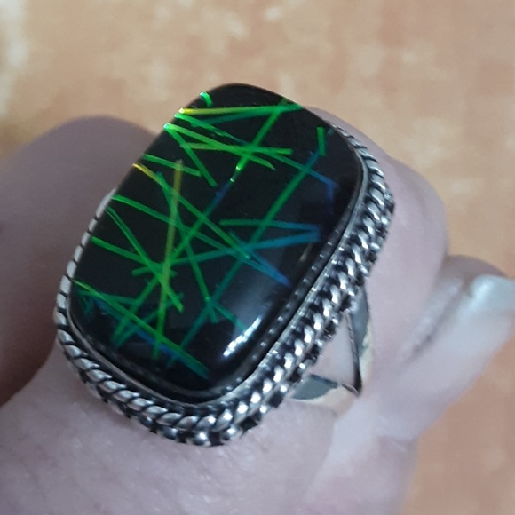 New Dichroic Glass 925 Silver Ring. - Picture 8 of 8